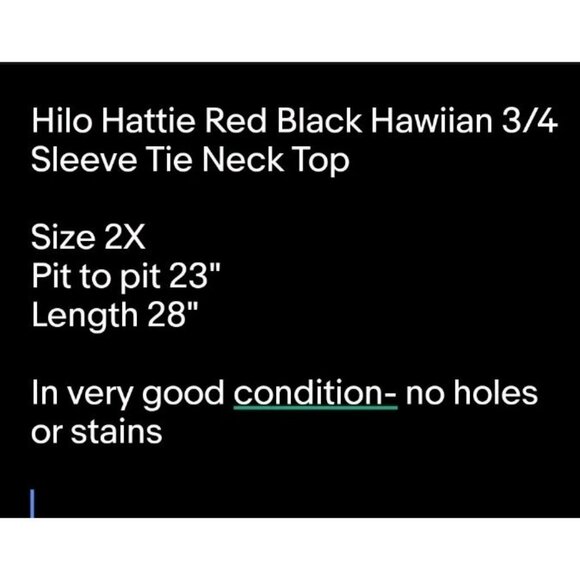 Hilo Hattie Red Black Hawiian 3/4 Sleeve Tie Neck Top Sz 2X - Picture 8 of 8